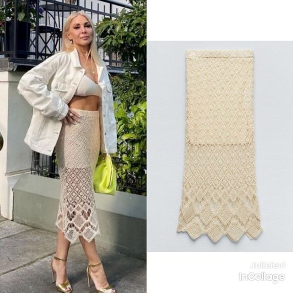 Zara Dresses & Skirts - ZARA CROCHET STRAIGHT SKIRT Size XL